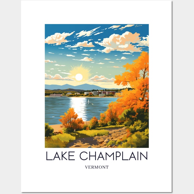 A Pop Art Travel Print of Lake Champlain - Vermont - US Wall Art by Studio Red Koala